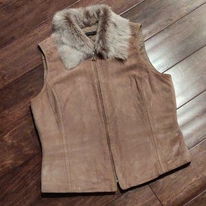 Elie Tahari Lamb Shearling Fur Suede Leather Vest SIZE MEDIUM